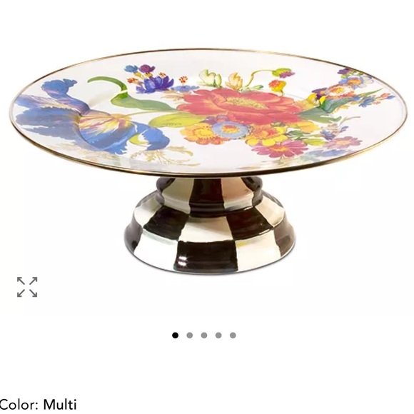 MACKENZIE CHILDS Flower Market/ Courtly Check Large Pedestal Platter ✨Price Firm - Picture 6 of 7